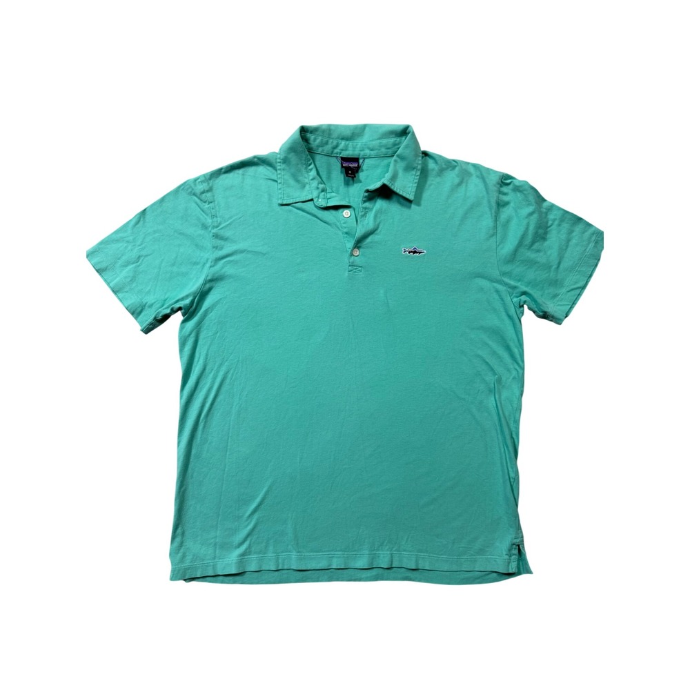 Patagonia Organic Cotton Polo Shirt Men's Medium Green Teal Fish Logo